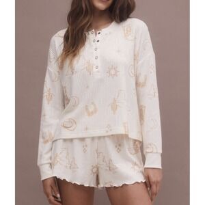 Z SUPPLY 2 Piece Twilight Western Set Henley Top And Shorts Size M Ivory And Tan